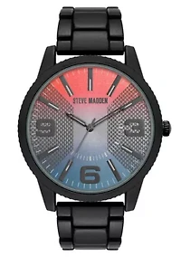 Steve Madden Men's Contemporary Black Alloy Metal Watch, 45mm