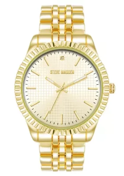 Steve Madden Men's Coin Edge Gold-Tone Alloy Metal Watch, 44mm