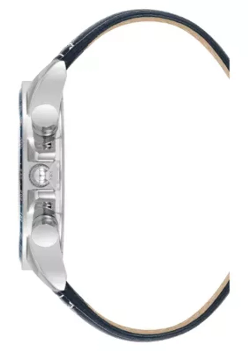 Steve Madden Men's Modern Navy Faux Leather and Silver-Tone Alloy Metal Watch, 45mm