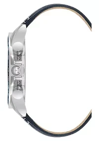 Steve Madden Men's Modern Navy Faux Leather and Silver-Tone Alloy Metal Watch, 45mm