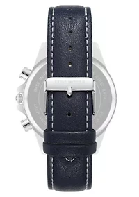 Steve Madden Men's Modern Navy Faux Leather and Silver-Tone Alloy Metal Watch, 45mm