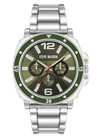 Steve Madden Men's Polished Green and Silver-Tone Alloy Metal Watch, 45mm