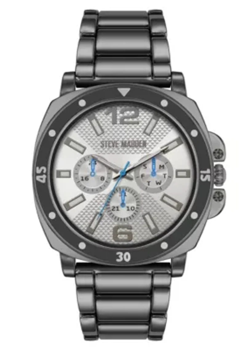 Steve Madden Men's Polished Black Alloy Metal Watch, 45mm