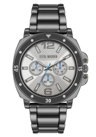 Steve Madden Men's Polished Black Alloy Metal Watch, 45mm