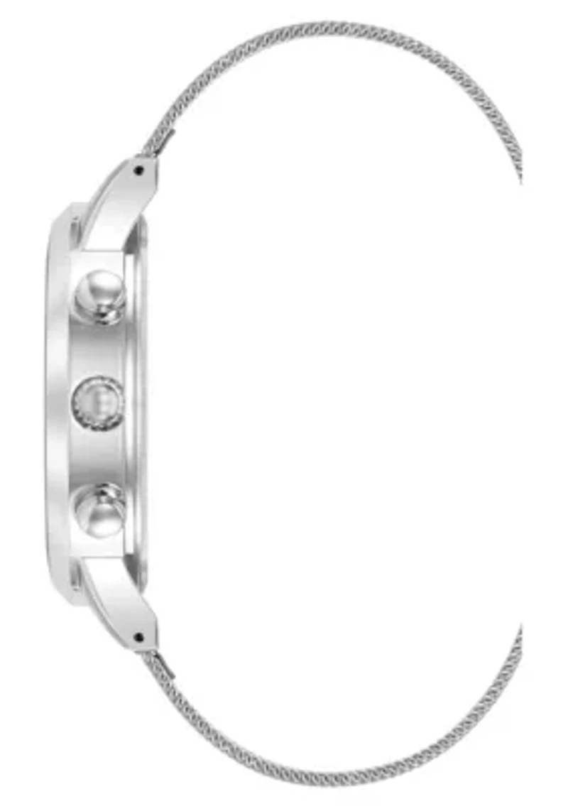 Steve Madden Men's Minimalist Blue and Silver-Tone Stainless Steel Mesh Watch, 45mm