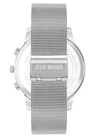 Steve Madden Men's Minimalist Blue and Silver-Tone Stainless Steel Mesh Watch, 45mm