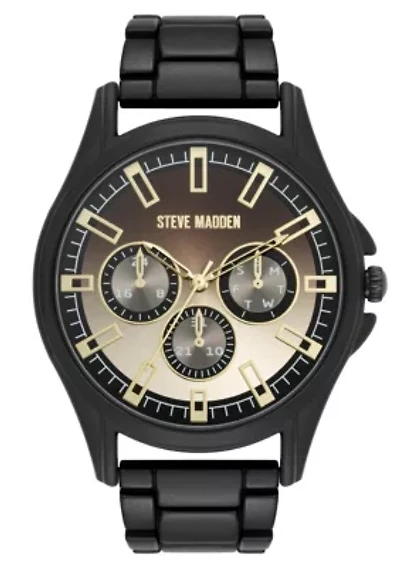 Steve Madden Men's Detailed Champagne and Black Alloy Metal Watch, 45mm