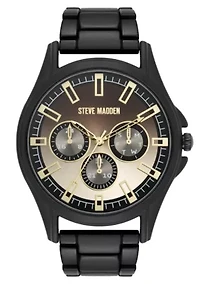 Steve Madden Men's Detailed Champagne and Black Alloy Metal Watch, 45mm