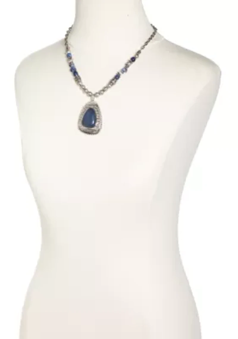 Silver-Tone Teardrop Pendant Necklace