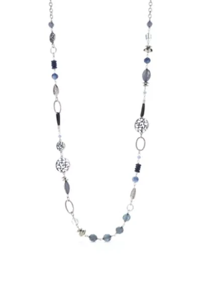 Silver-Tone Disc Beaded Link Necklace