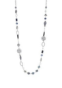 Silver-Tone Disc Beaded Link Necklace