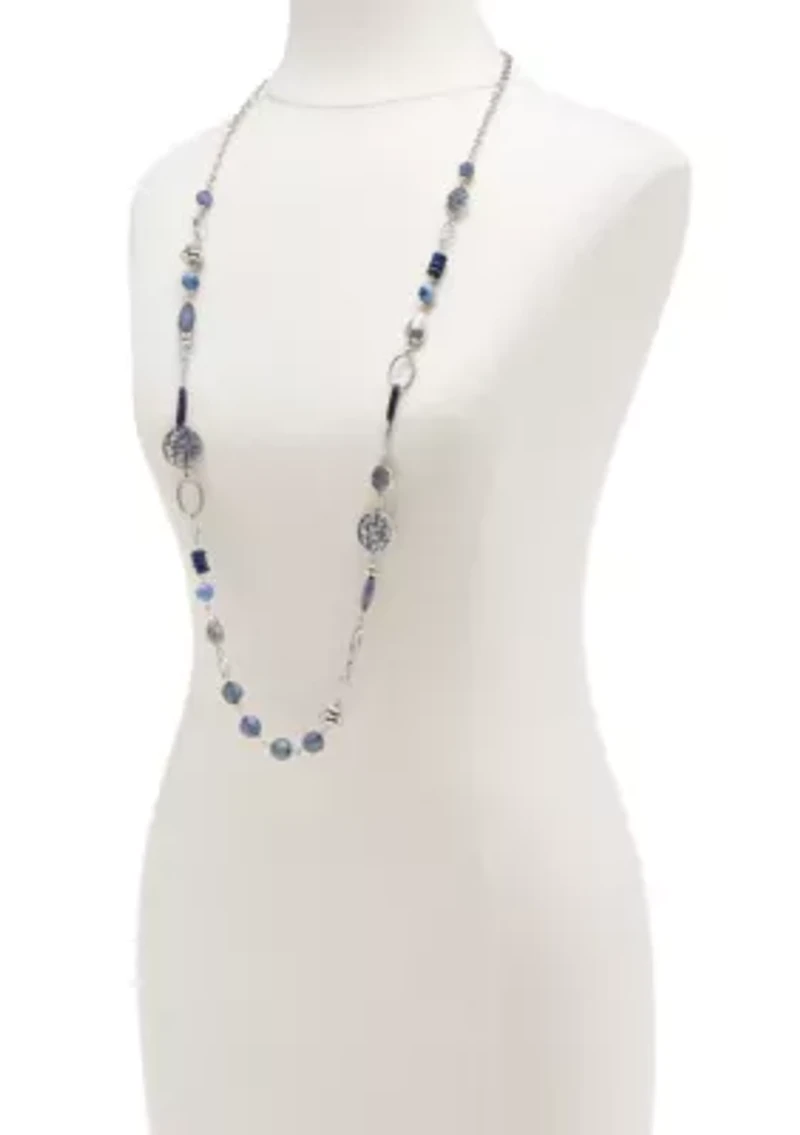 Silver-Tone Disc Beaded Link Necklace