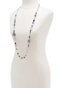 Silver-Tone Disc Beaded Link Necklace
