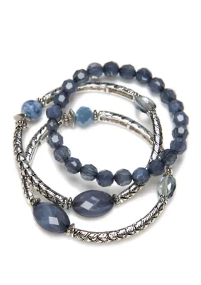 Silver-Tone 3 Row Stretch Bracelet 