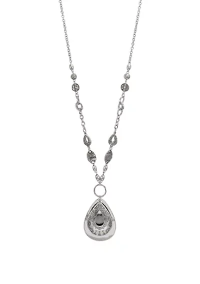 Silver Long Filigree Teardrop Pendant Necklace