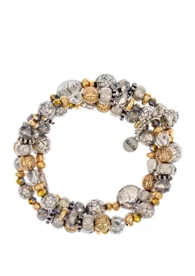 Two Tone 3 Row Beaded Stretch Bracelet