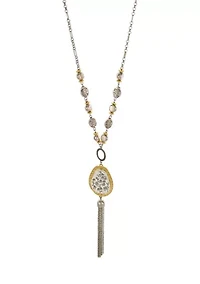 Two Tone Long Teardrop Pendant Tassel Necklace
