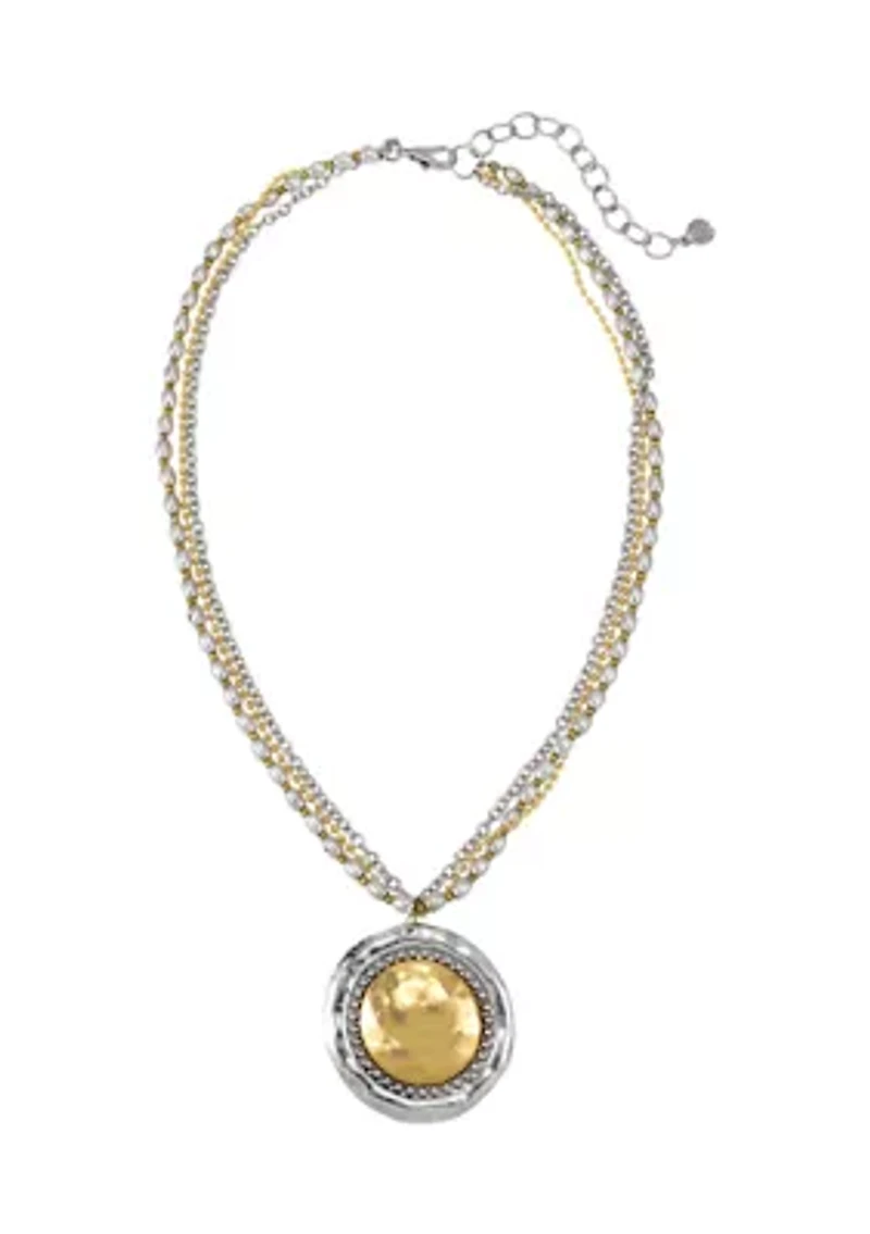 Short Necklace with Circle Disc Pendant 