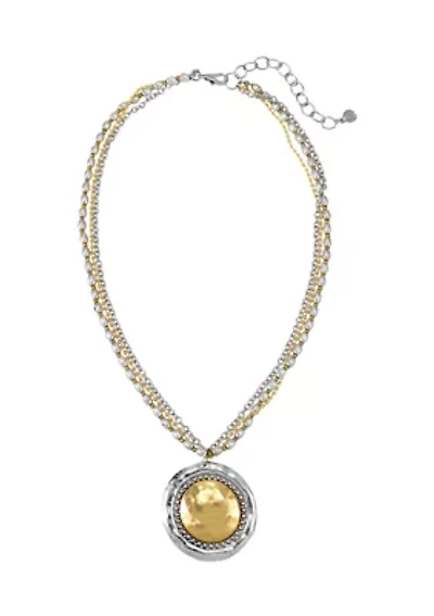 Short Necklace with Circle Disc Pendant 