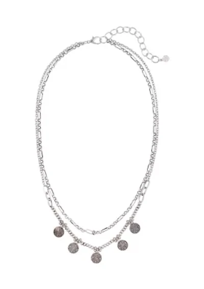 Silver Tone 19" 2 Row Disc Drop Necklace