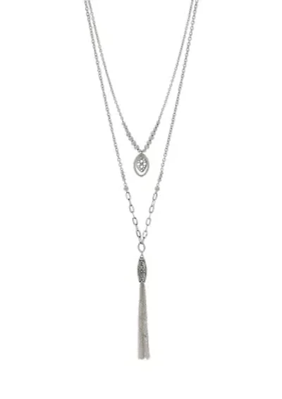 Silver Tone 21'' Layered 2 Row High Low Chain Link Necklace 