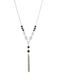 Silver Tone 28.5" Beaded Tassel Necklace