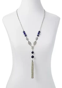 Silver Tone 28.5" Beaded Tassel Necklace