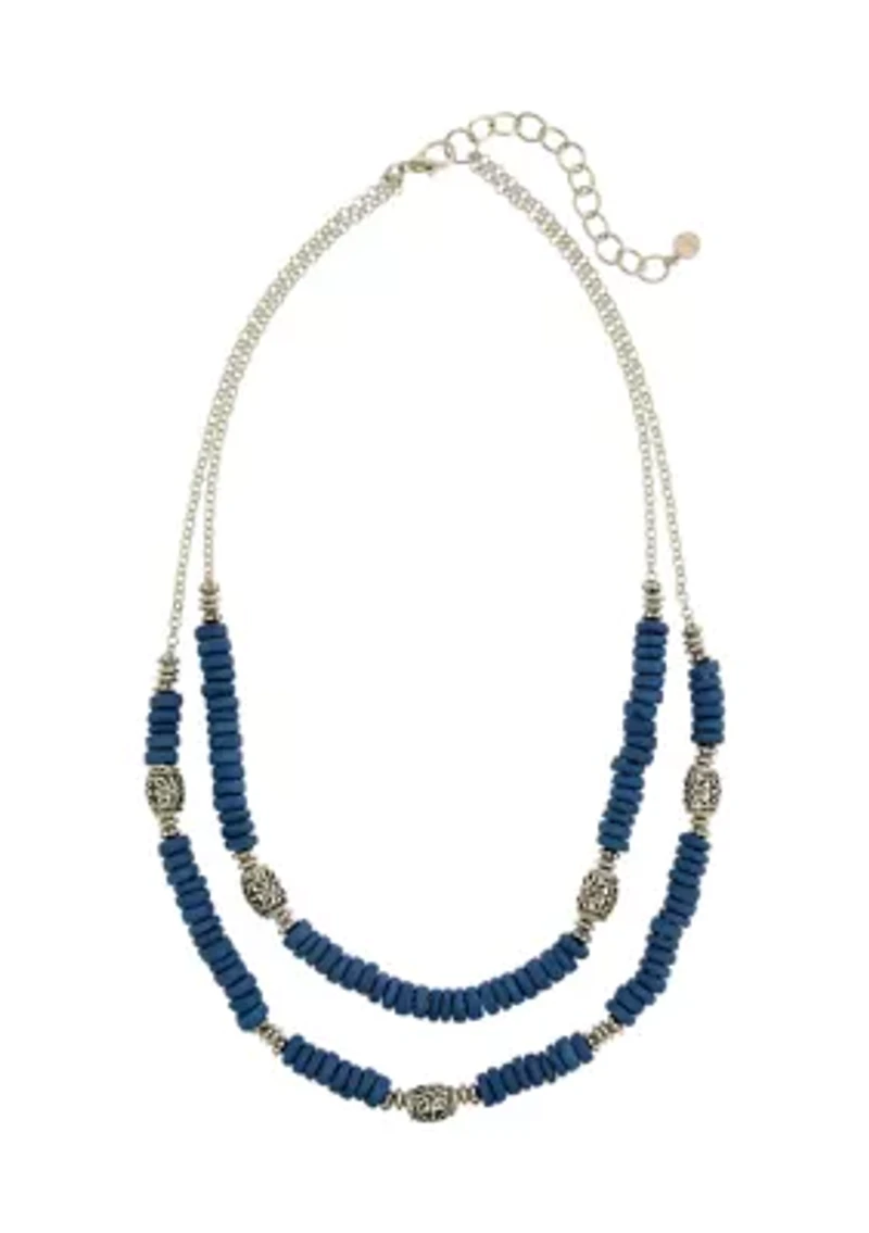 Silver Tone 21" Double Row Beaded Necklace