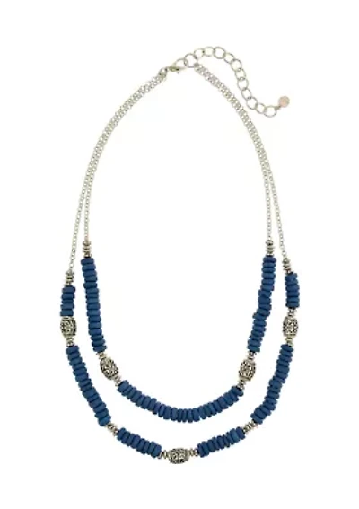 Silver Tone 21" Double Row Beaded Necklace