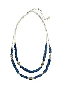 Silver Tone 21" Double Row Beaded Necklace