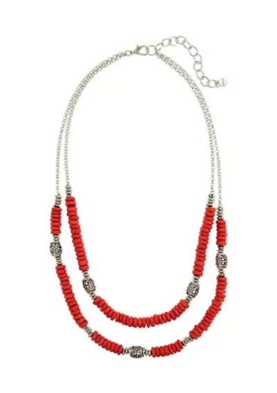 Silver Tone 21" Double Row Beaded Necklace