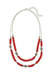 Silver Tone 21" Double Row Beaded Necklace