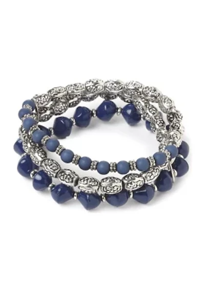 Set of 3 Blue Beaded Stretch Bracelets