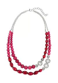 Silver Tone Beaded Double Row Necklace