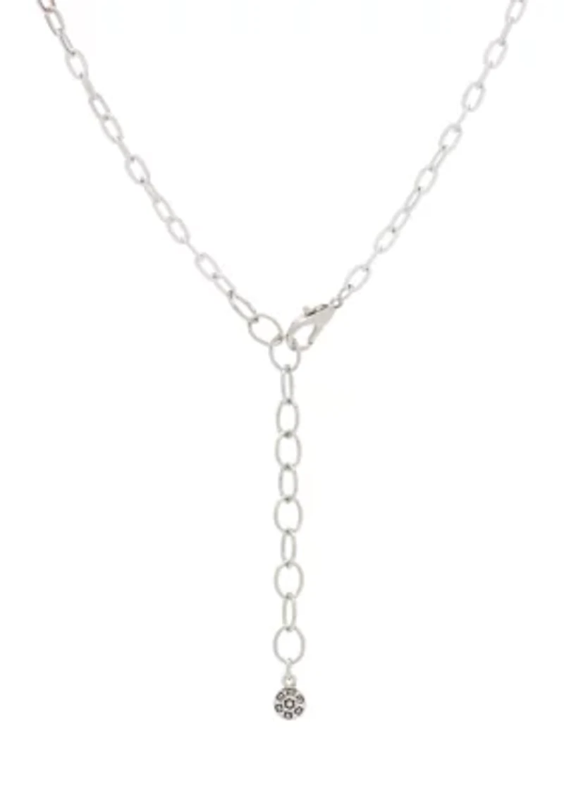 Silver Tone 35" + 3" Extender Long Berry Bead and Textured Disc Necklace 