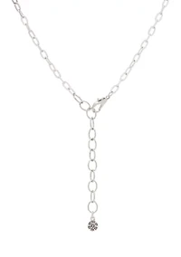 Silver Tone 35" + 3" Extender Long Berry Bead and Textured Disc Necklace 