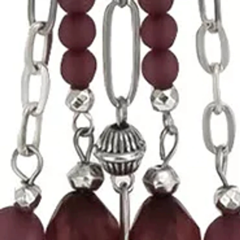 Silver Tone Long Disc Pendant Beaded Tassel Necklace