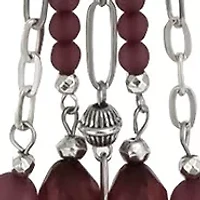 Silver Tone Long Disc Pendant Beaded Tassel Necklace