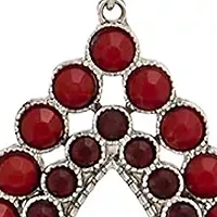 Silver Tone 34" + 3" Extender Long Open Red Stone Teardrop Pendant Necklace on Red Bead Accented Chain