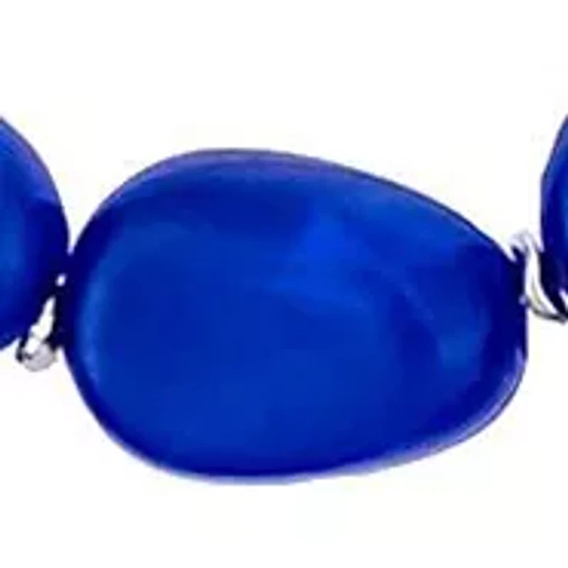 Silver Blue Beaded Two Row Short Necklace