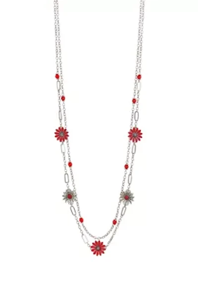 Long Two Row Illusion Flower Necklace