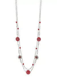 Long Two Row Illusion Flower Necklace