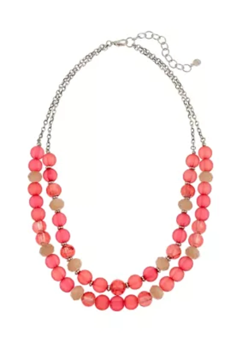 Two Row Coral Beaded Necklace