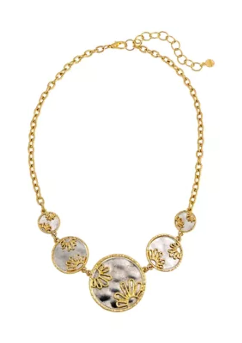 Graduated Round Floral Disc Necklace