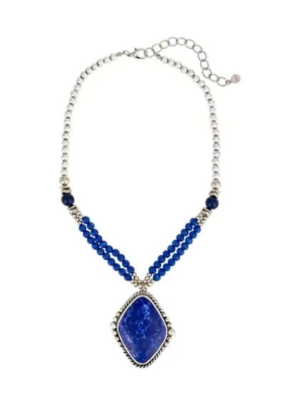 Silver Tone Short Framed  Pendant Necklace