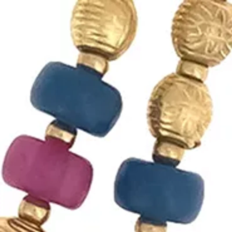 Gold Tone 2 Row Multi Colored Beaded Frontal Necklace