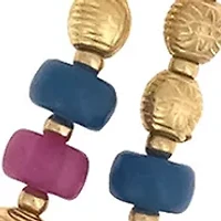 Gold Tone 2 Row Multi Colored Beaded Frontal Necklace