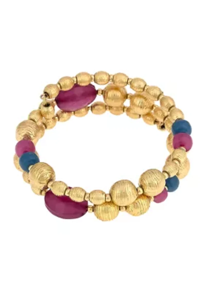 Gold Tone Multi Colored Beaded Coil Bracelet