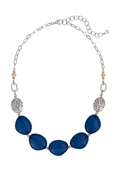 Two-Tone Blue Oval Beaded Frontal Necklace