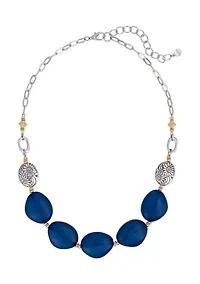 Two-Tone Blue Oval Beaded Frontal Necklace